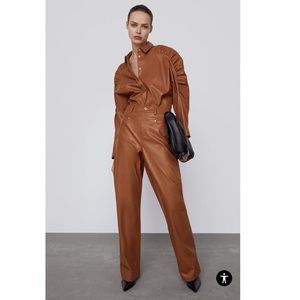 Zara Faux Leather Wide Leg Pants in Whisky